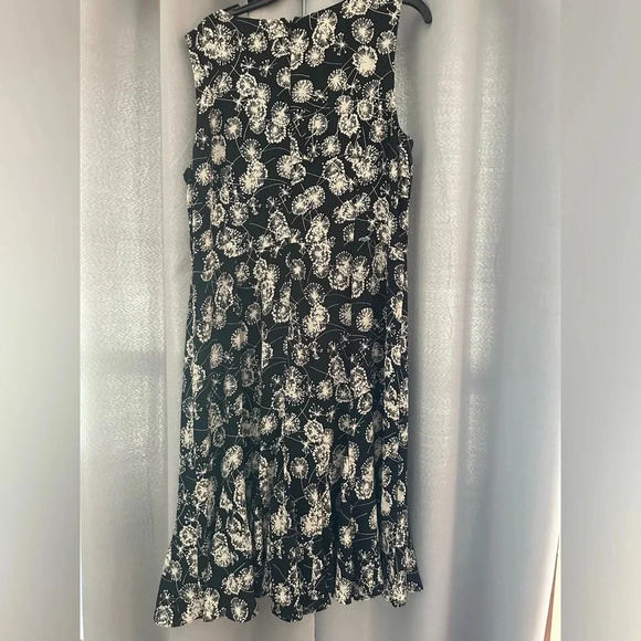 Talbots dandelion print midi dress black white business casual ruffles size 16 - Picture 3 of 4
